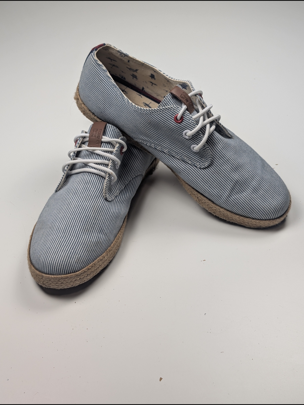 Ben Sherman Mens Blue Striped Canvas Lace Up Espadrilles Oxford Shoes Size 10